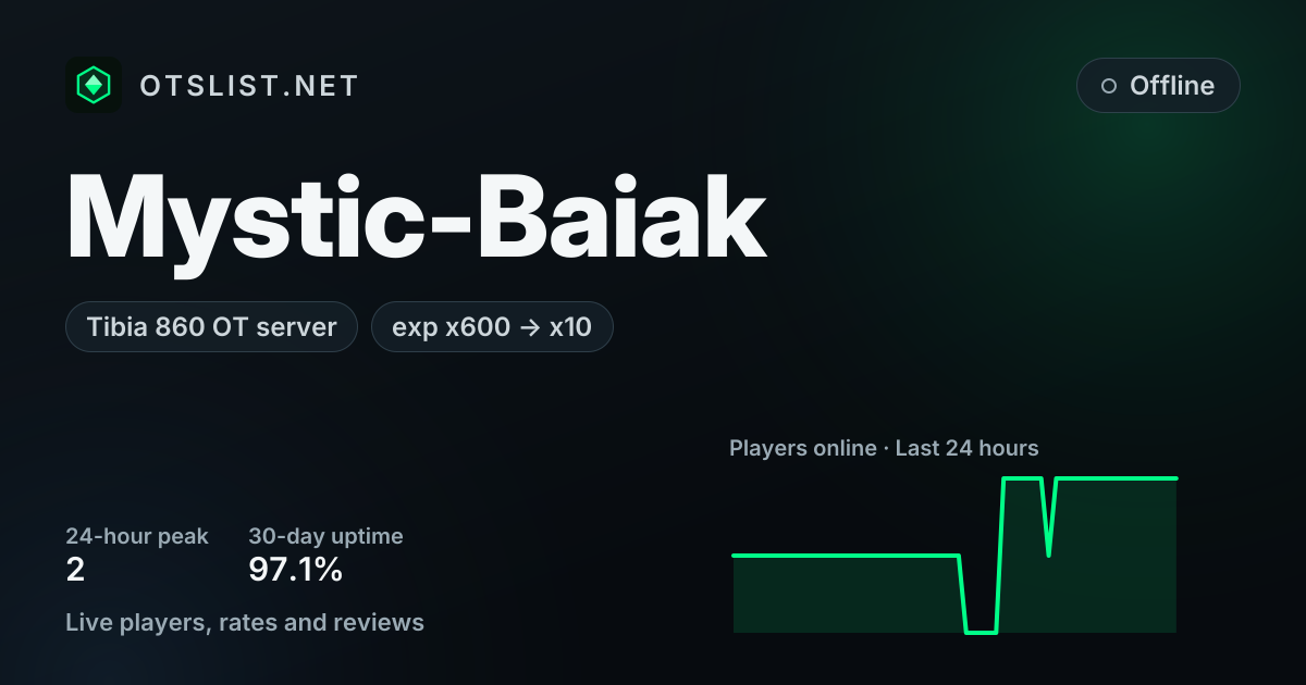Mystic-Baiak on OTSLIST.NET: Tibia 860 OT server, exp x600 → x10